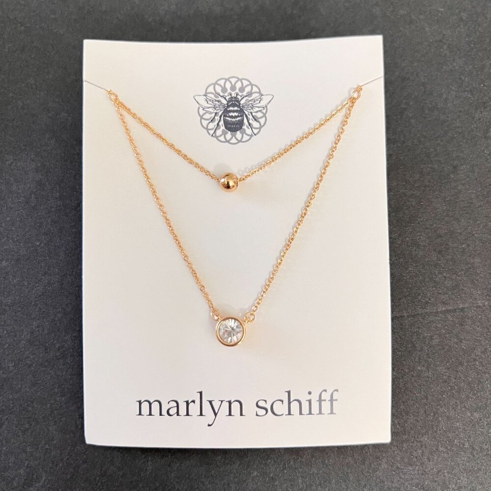 NOC Marlyn Schiff Double Layered Gold Tone Necklace With Clear Crystal G… - Picture 11 of 11